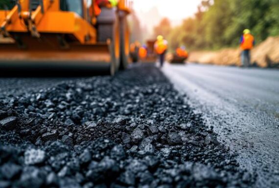 ai-generated-construction-site-is-laying-new-asphalt-pavement-road-construction-workers-and-road-construction-machinery-scene-highway-construction-site-scen